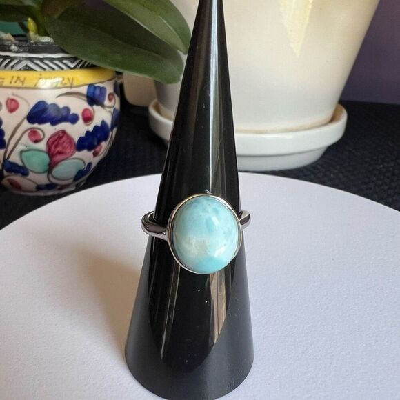 Larimar Crystal Oval Gemstone Ring Size 7 Adjustable (#3) - Picture 3 of 14